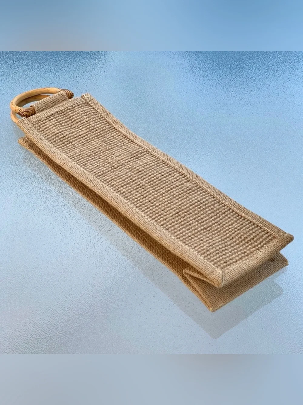 Jute Single Wine Bottle Natural Tan Gift Bag with Bamboo Handles